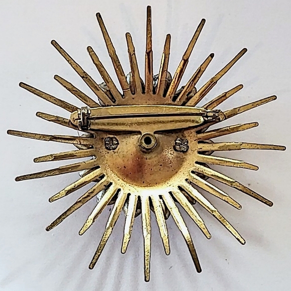 VINTAGE ATOMIC SUNBURST BROOCH - MULTI-COLORED GLASS STONES - Picture 3 of 5